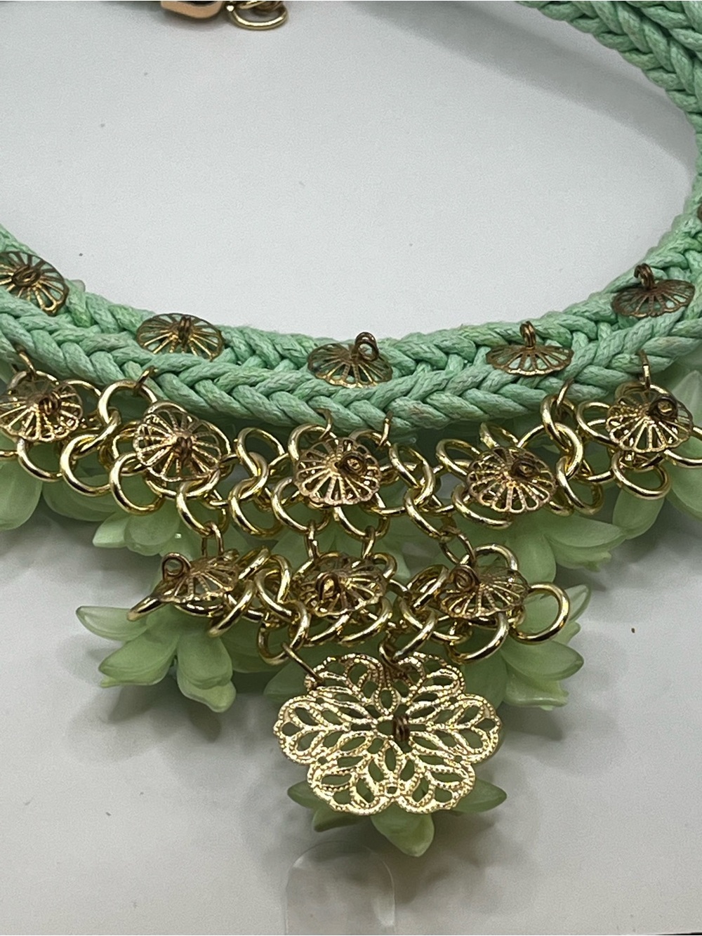 Green Chroma, Green Glass and Green AB stones Bib statement necklace - Picture 13 of 15
